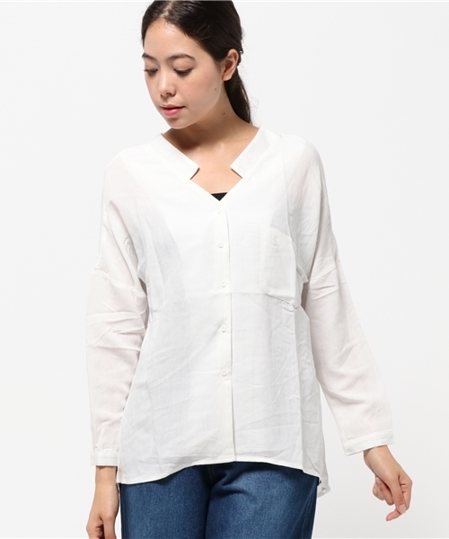 Re:EDIT（リエディ）の「オーバーネックイレヘムシャツ/スキッパーシャツ/ブラウス[2016秋新作][リエディオリジナル][Re:EDIT/リエディ]（シャツ/ブラウス・レディース・ベージュ/ネイビー/ブラック系その他/ホワイト系その他/アイボリー/ブラック・LARGE/MEDIUM）」の9枚目の写真