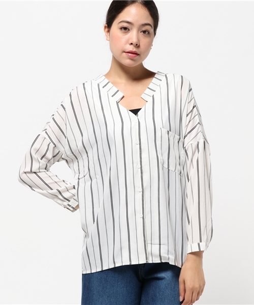 Re:EDIT（リエディ）の「オーバーネックイレヘムシャツ/スキッパーシャツ/ブラウス[2016秋新作][リエディオリジナル][Re:EDIT/リエディ]（シャツ/ブラウス・レディース・ベージュ/ネイビー/ブラック系その他/ホワイト系その他/アイボリー/ブラック・LARGE/MEDIUM）」の10枚目の写真