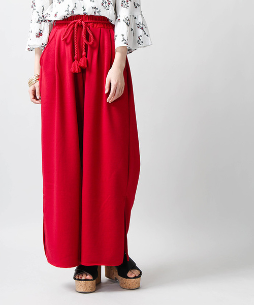 WEGO（ウィゴー）の「WEGO/タッセルベルトスリットワイドパンツ（スウェットパンツ・レディース・杢グレー/レッド/マスタード/ブラック/パープル・LARGE/MEDIUM）」の5枚目の写真