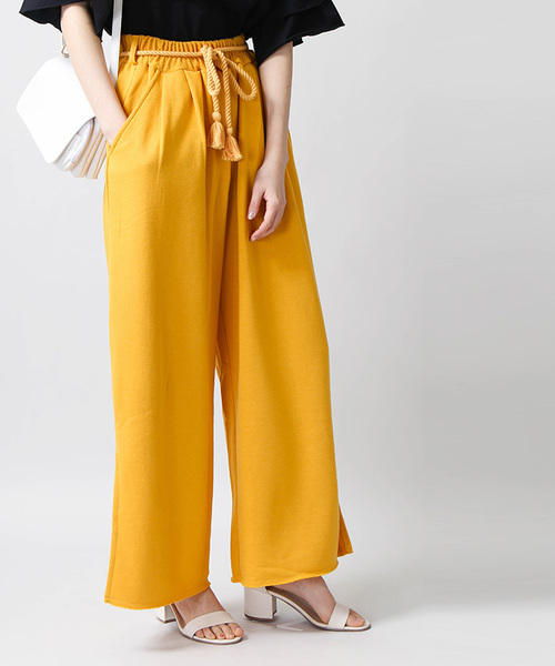 WEGO（ウィゴー）の「WEGO/タッセルベルトスリットワイドパンツ（スウェットパンツ・レディース・杢グレー/レッド/マスタード/ブラック/パープル・LARGE/MEDIUM）」の4枚目の写真