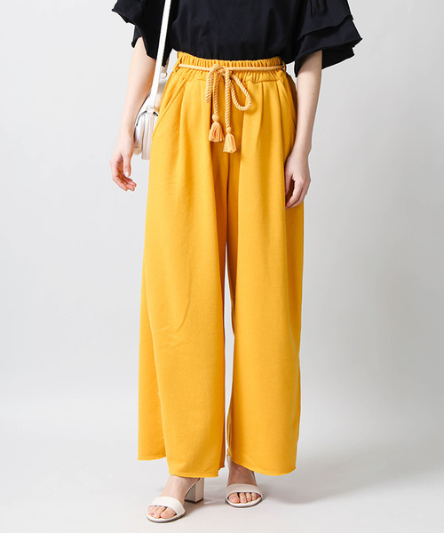 WEGO（ウィゴー）の「WEGO/タッセルベルトスリットワイドパンツ（スウェットパンツ・レディース・杢グレー/レッド/マスタード/ブラック/パープル・LARGE/MEDIUM）」の15枚目の写真