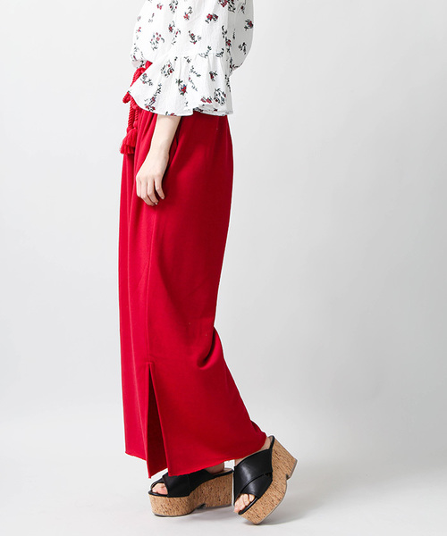 WEGO（ウィゴー）の「WEGO/タッセルベルトスリットワイドパンツ（スウェットパンツ・レディース・杢グレー/レッド/マスタード/ブラック/パープル・LARGE/MEDIUM）」の16枚目の写真