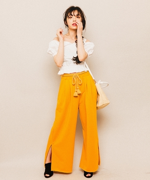 WEGO（ウィゴー）の「WEGO/タッセルベルトスリットワイドパンツ（スウェットパンツ・レディース・杢グレー/レッド/マスタード/ブラック/パープル・LARGE/MEDIUM）」の7枚目の写真