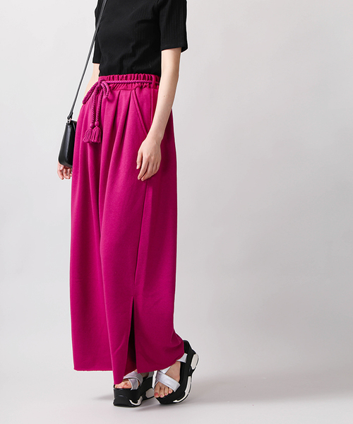 WEGO（ウィゴー）の「WEGO/タッセルベルトスリットワイドパンツ（スウェットパンツ・レディース・杢グレー/レッド/マスタード/ブラック/パープル・LARGE/MEDIUM）」の8枚目の写真