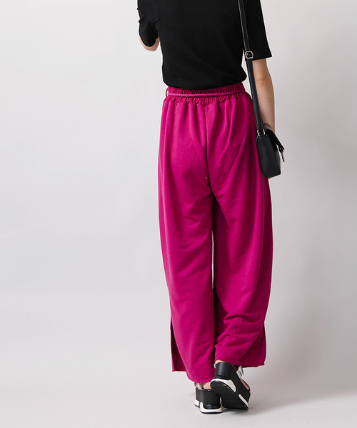 WEGO（ウィゴー）の「WEGO/タッセルベルトスリットワイドパンツ（スウェットパンツ・レディース・杢グレー/レッド/マスタード/ブラック/パープル・LARGE/MEDIUM）」の9枚目の写真