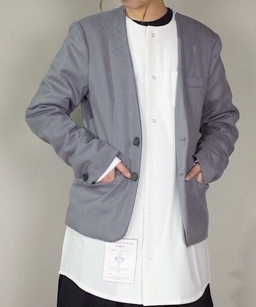 rovtski(ロフトスキー)の「rovtski【セットアップで着用可能】2018 SPRING TR ノーカラージャケット "PARIS"(ノーカラージャケット・メンズ・グレー/ダークネイビー/ブラック・MEDIUM/LARGE)」の19枚目の写真