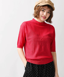 WEGO/シアー編みフリルハイネックニット