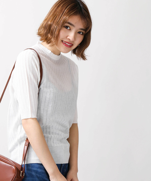 WEGO(ウィゴー)の「WEGO/シアー編みフリルハイネックニット(ニット/セーター・レディース・サックスブルー/ライトイエロー/ホワイト/ブラック/ターコイズブルー/レッド・FREE)」の2枚目の写真