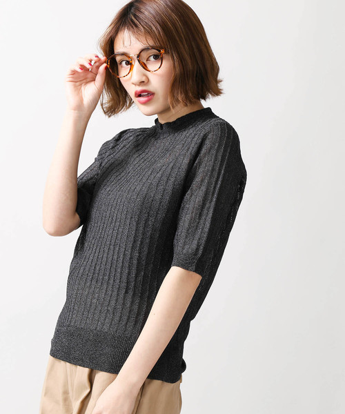 WEGO(ウィゴー)の「WEGO/シアー編みフリルハイネックニット(ニット/セーター・レディース・サックスブルー/ライトイエロー/ホワイト/ブラック/ターコイズブルー/レッド・FREE)」の3枚目の写真