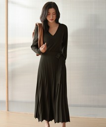 SAISON DE PAPILLON | リブプリーツAラインロングニットワンピース(ワンピース)
