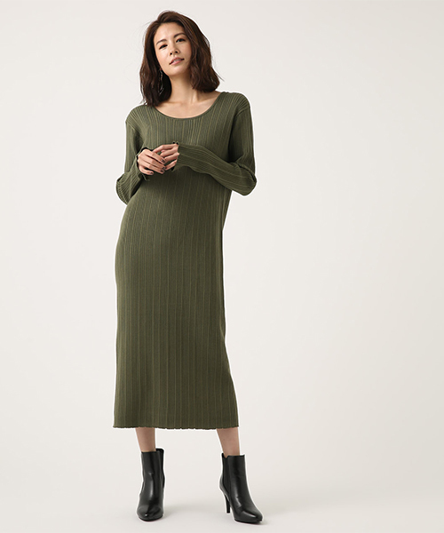 Moussy アズールバイマウジー のファッション Back ワンピース By Azul セール Rib Piece ワンピース Knit By Slit Rib One