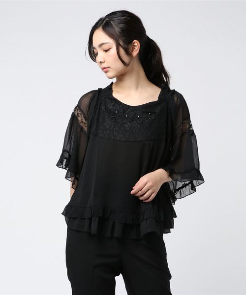 axes femme(アクシーズファム)の「オーガンジー花付ポンチョプルオーバー(シャツ/ブラウス・レディース・ブラック/グリーン/キナリ・MEDIUM)」の7枚目の写真
