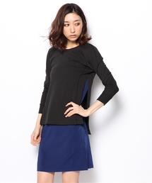 アンゴラ混スウェット配色ドッキングワンピース