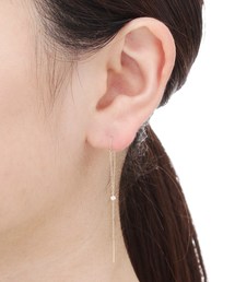 K10ダイヤモンド 三つ爪ループチェーンピアス