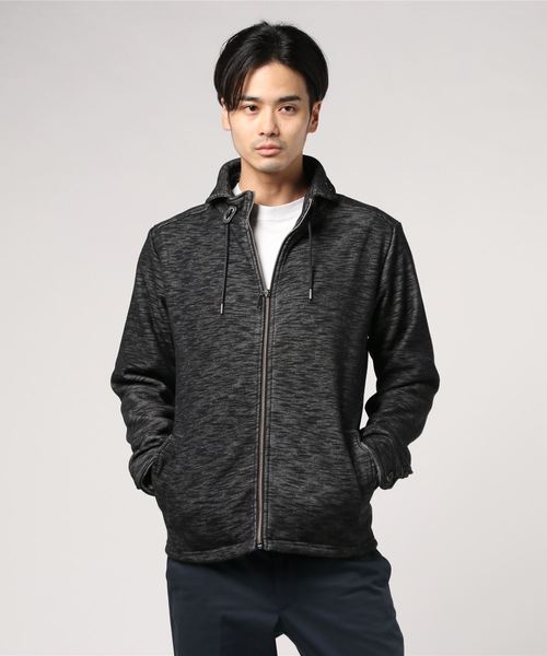 TAKA-Q(タカキュー)の「タカキューメンズ/TAKA-Q:MEN ストレッチスラブ裏シャギー ラウンドカラーカットアウター(その他トップス)」|ブラック