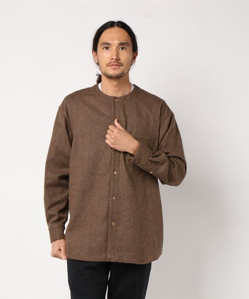 CLANE（クラネ）の「HERRINGBONE NO COLLAR SHIRT（シャツ/ブラウス・メンズ・ブラック/ベージュ/グレー・1/2）」の6枚目の写真