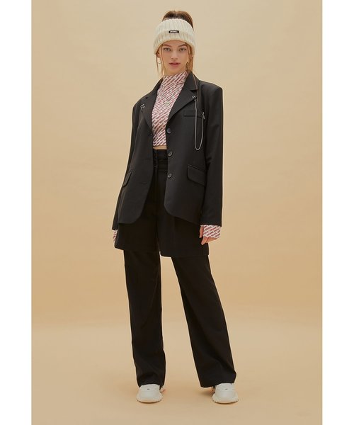 CRANK（クランク）の「『CRANK』CHAIN OVERSIZE BLAZER/チェーン付き オーバーサイズ テーラードジャケット（テーラードジャケット・レディース・ブラック/ベージュ・FREE）」の4枚目の写真