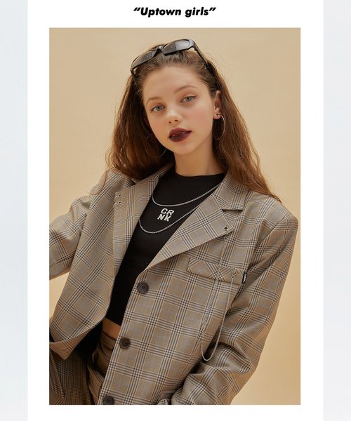 CRANK（クランク）の「『CRANK』CHAIN OVERSIZE BLAZER/チェーン付き オーバーサイズ テーラードジャケット（テーラードジャケット・レディース・ブラック/ベージュ・FREE）」の12枚目の写真
