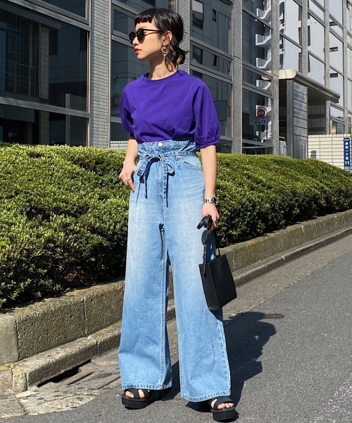 PAGEBOY(ページボーイ)の「ハイウエストベルト付ワイドデニム(デニムパンツ・レディース・ライトブルー/オフホワイト/インディゴブルー・FREE)」の9枚目の写真