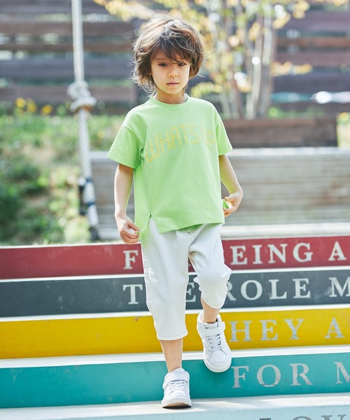 BRANSHES(ブランシェス)の「前スリットロゴ半袖Tシャツ(Tシャツ/カットソー・キッズ・パープル/ライム・90cm/110cm/100cm/120cm/130cm/140cm/150cm)」の3枚目の写真