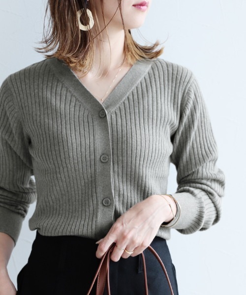 reca（レカ）の「リブニットカーディガン（カーディガン/ボレロ・レディース・オフホワイト/ブラック/杢グレー/ブラウン/ベージュ/ピンク・FREE）」の3枚目の写真