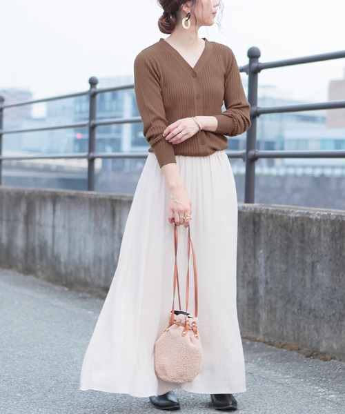 reca（レカ）の「リブニットカーディガン（カーディガン/ボレロ・レディース・オフホワイト/ブラック/杢グレー/ブラウン/ベージュ/ピンク・FREE）」の19枚目の写真