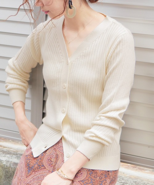 reca（レカ）の「リブニットカーディガン（カーディガン/ボレロ・レディース・オフホワイト/ブラック/杢グレー/ブラウン/ベージュ/ピンク・FREE）」の7枚目の写真