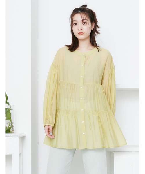POU DOU DOU（プードゥドゥ）の「シアーティアードチュニックブラウス（シャツ/ブラウス・レディース・ブラック/イエロー/アイボリー/ラベンダー・3）」の4枚目の写真