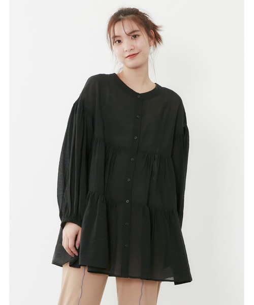 POU DOU DOU（プードゥドゥ）の「シアーティアードチュニックブラウス（シャツ/ブラウス・レディース・ブラック/イエロー/アイボリー/ラベンダー・3）」の22枚目の写真