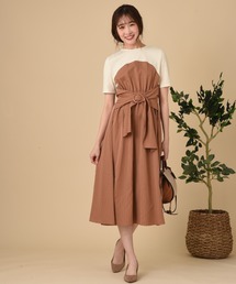 サッシュベルト付きドッキングワンピース