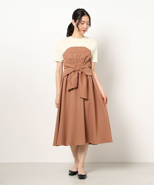 INTERPLANET（インタープラネット）の「サッシュベルト付きドッキングワンピース（ワンピース・レディース・キャメル/ネイビー・FREE）」の6枚目の写真