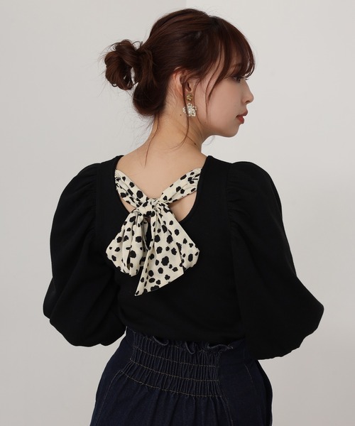 one after another NICE CLAUP(ワンアフターアナザーナイスクラップ)の「Backリボンテレコトップス(Tシャツ/カットソー・レディース・ブラック/ベージュ/オフホワイト/アイボリー・FREE)」の14枚目の写真