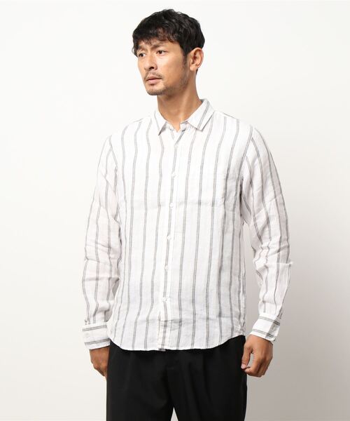 DETAILS（ディテールズ）の「DETAILS /  Herdmans社リネンシャツ（シャツ/ブラウス・メンズ・ベージュ/ネイビー・MEDIUM/LARGE）」の2枚目の写真