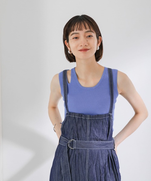 KBF（ケイビーエフ）の「カットショルダーリブタンク（タンクトップ・レディース・チャコールグレー/ベージュ/ブルー・ONE）」の7枚目の写真