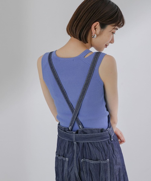 KBF（ケイビーエフ）の「カットショルダーリブタンク（タンクトップ・レディース・チャコールグレー/ベージュ/ブルー・ONE）」の4枚目の写真