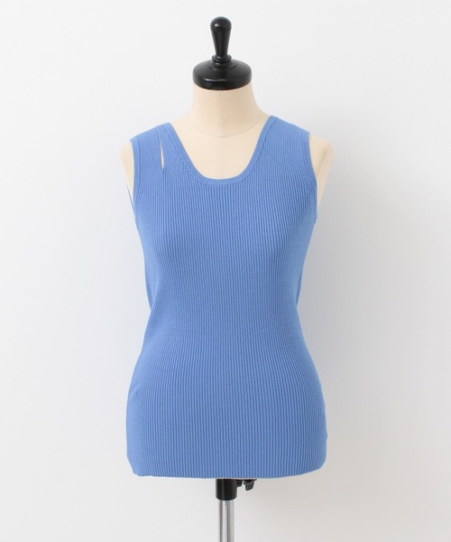 KBF（ケイビーエフ）の「カットショルダーリブタンク（タンクトップ・レディース・チャコールグレー/ベージュ/ブルー・ONE）」の8枚目の写真