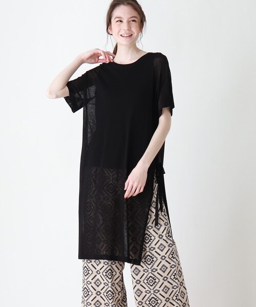 DRESKIP(ドレスキップ)の「◆【2点セット】サイドリボンシア-ニットワンピース×インナータンク(ワンピース・レディース・ブラック/サンドベージュ/グリーン系・02/03)」の2枚目の写真