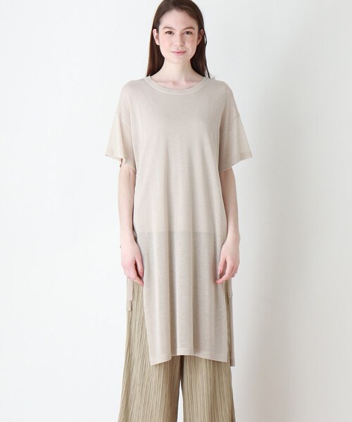 DRESKIP(ドレスキップ)の「◆【2点セット】サイドリボンシア-ニットワンピース×インナータンク(ワンピース・レディース・ブラック/サンドベージュ/グリーン系・02/03)」の4枚目の写真