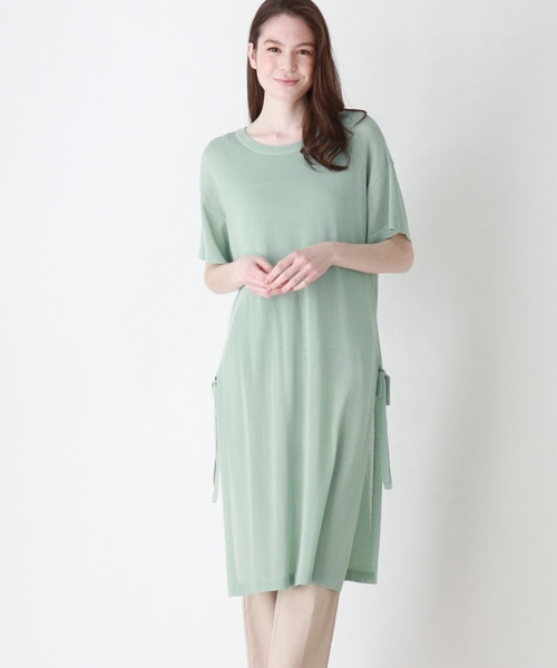 DRESKIP(ドレスキップ)の「◆【2点セット】サイドリボンシア-ニットワンピース×インナータンク(ワンピース・レディース・ブラック/サンドベージュ/グリーン系・02/03)」の6枚目の写真