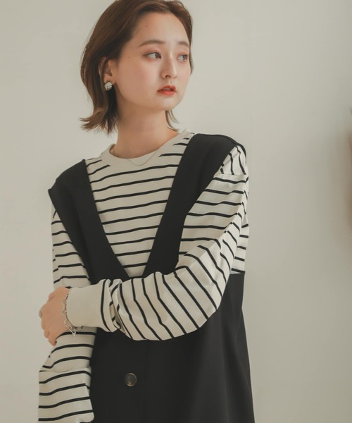 SENSE OF PLACE by URBAN RESEARCH（センスオブプレイスバイアーバンリサーチ）の「オーガニックコットンボーダーチュニック（Tシャツ/カットソー・レディース・ブラック系その他/ブラウン系その他/ホワイト系その他・ONE）」の6枚目の写真