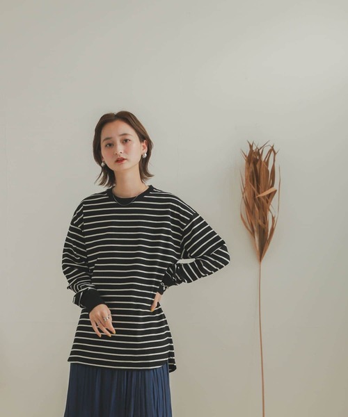 SENSE OF PLACE by URBAN RESEARCH（センスオブプレイスバイアーバンリサーチ）の「オーガニックコットンボーダーチュニック（Tシャツ/カットソー・レディース・ブラック系その他/ブラウン系その他/ホワイト系その他・ONE）」の16枚目の写真