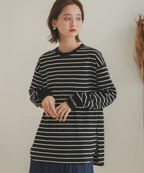 SENSE OF PLACE by URBAN RESEARCH（センスオブプレイスバイアーバンリサーチ）の「オーガニックコットンボーダーチュニック（Tシャツ/カットソー・レディース・ブラック系その他/ブラウン系その他/ホワイト系その他・ONE）」の18枚目の写真