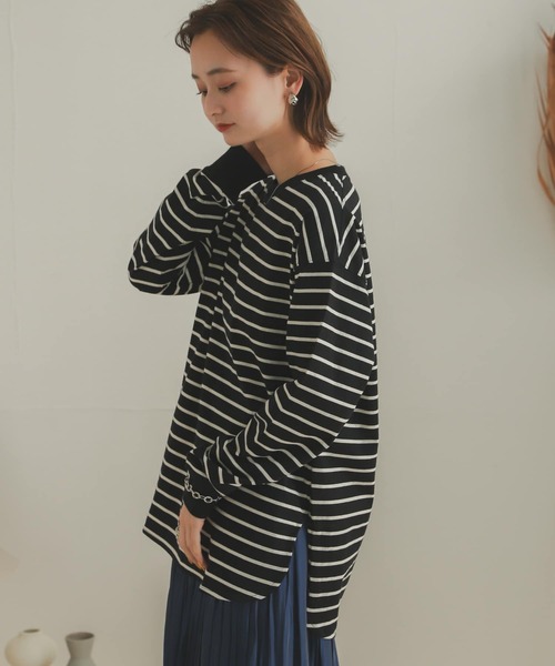 SENSE OF PLACE by URBAN RESEARCH（センスオブプレイスバイアーバンリサーチ）の「オーガニックコットンボーダーチュニック（Tシャツ/カットソー・レディース・ブラック系その他/ブラウン系その他/ホワイト系その他・ONE）」の19枚目の写真