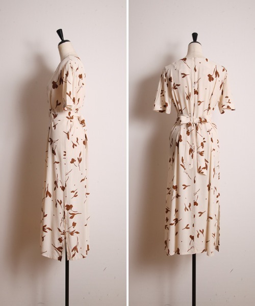 Cookie Chocolate（クッキーチョコレート）の「花柄ウエストリボンタックワンピース（ワンピース・レディース・ベージュ/カーキ・M）」の10枚目の写真