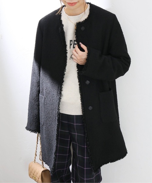 La TOTALITE（ラトータリテ）の「ツイードノーカラーコート◆（ノーカラーコート・レディース・ブラック/ベージュ・38/36）」の2枚目の写真