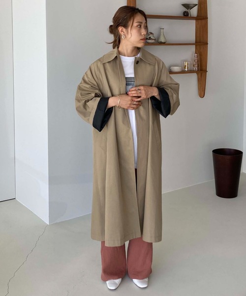 Doux archives（ドゥアルシーヴ）の「ロングステンカラーオーバーコート（ステンカラーコート・レディース・ベージュ/カーキ・MEDIUM）」の14枚目の写真