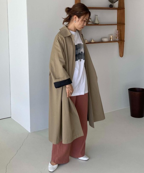 Doux archives（ドゥアルシーヴ）の「ロングステンカラーオーバーコート（ステンカラーコート・レディース・ベージュ/カーキ・MEDIUM）」の11枚目の写真