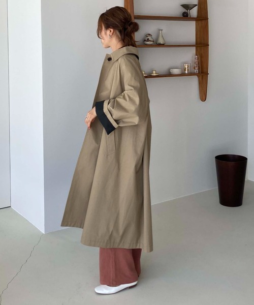 Doux archives（ドゥアルシーヴ）の「ロングステンカラーオーバーコート（ステンカラーコート・レディース・ベージュ/カーキ・MEDIUM）」の6枚目の写真