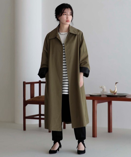 Doux archives（ドゥアルシーヴ）の「ロングステンカラーオーバーコート（ステンカラーコート・レディース・ベージュ/カーキ・MEDIUM）」の15枚目の写真