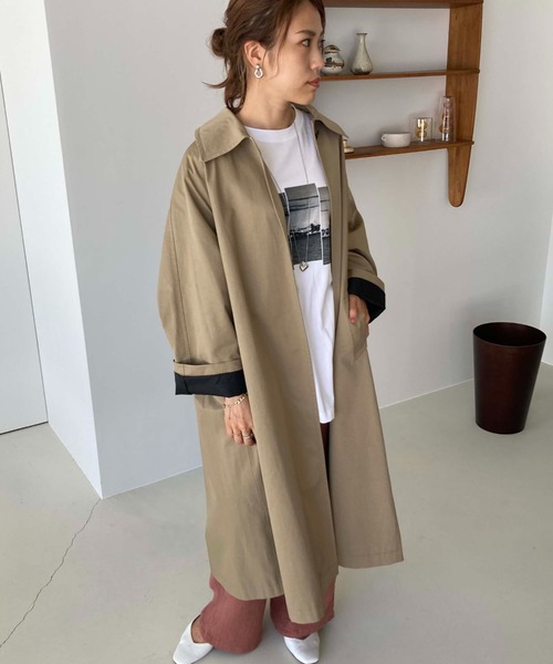 Doux archives（ドゥアルシーヴ）の「ロングステンカラーオーバーコート（ステンカラーコート・レディース・ベージュ/カーキ・MEDIUM）」の12枚目の写真